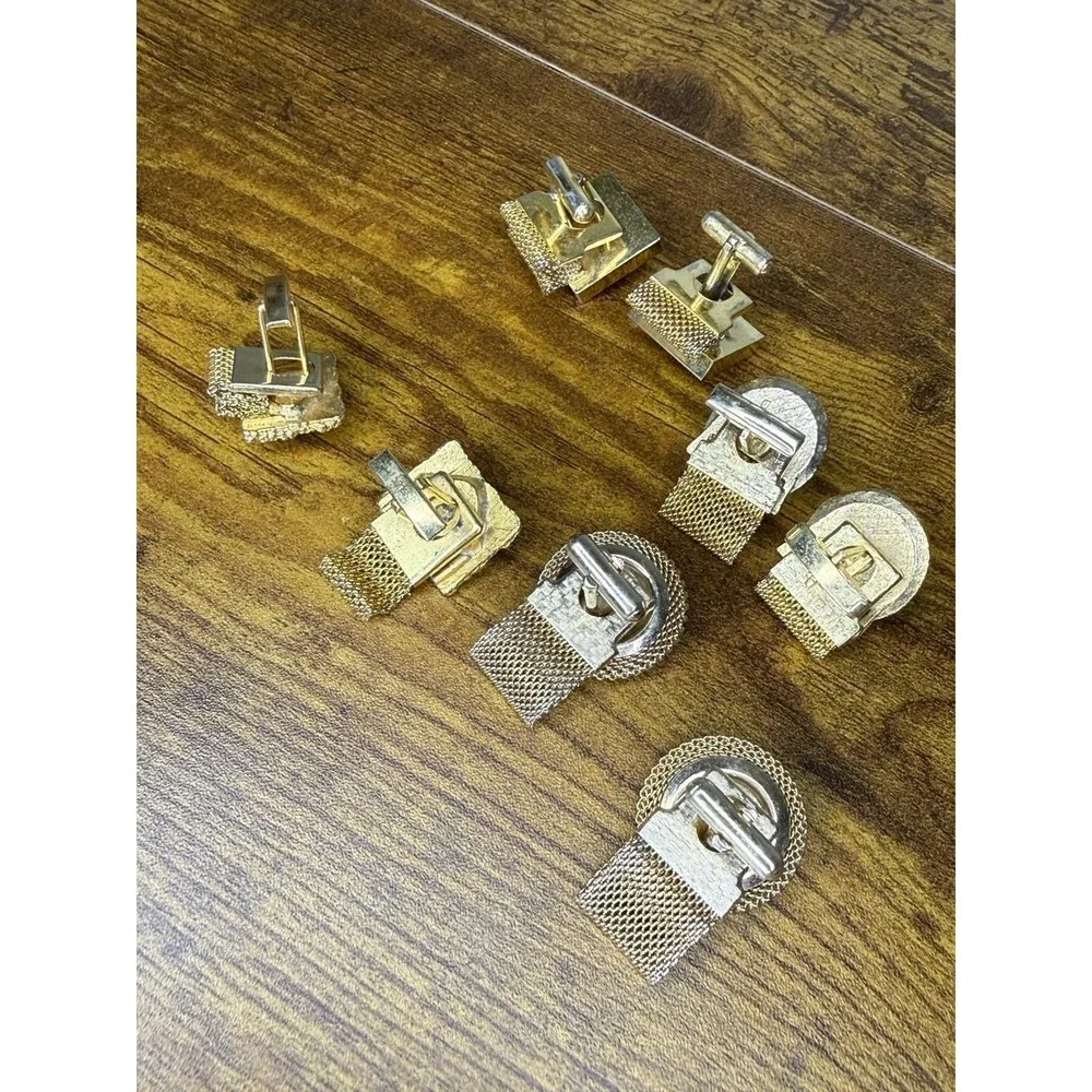 Vintage Lot Of 4 Sets Rhinestone Colored Wrap‎ Around Gold Tone Cufflinks